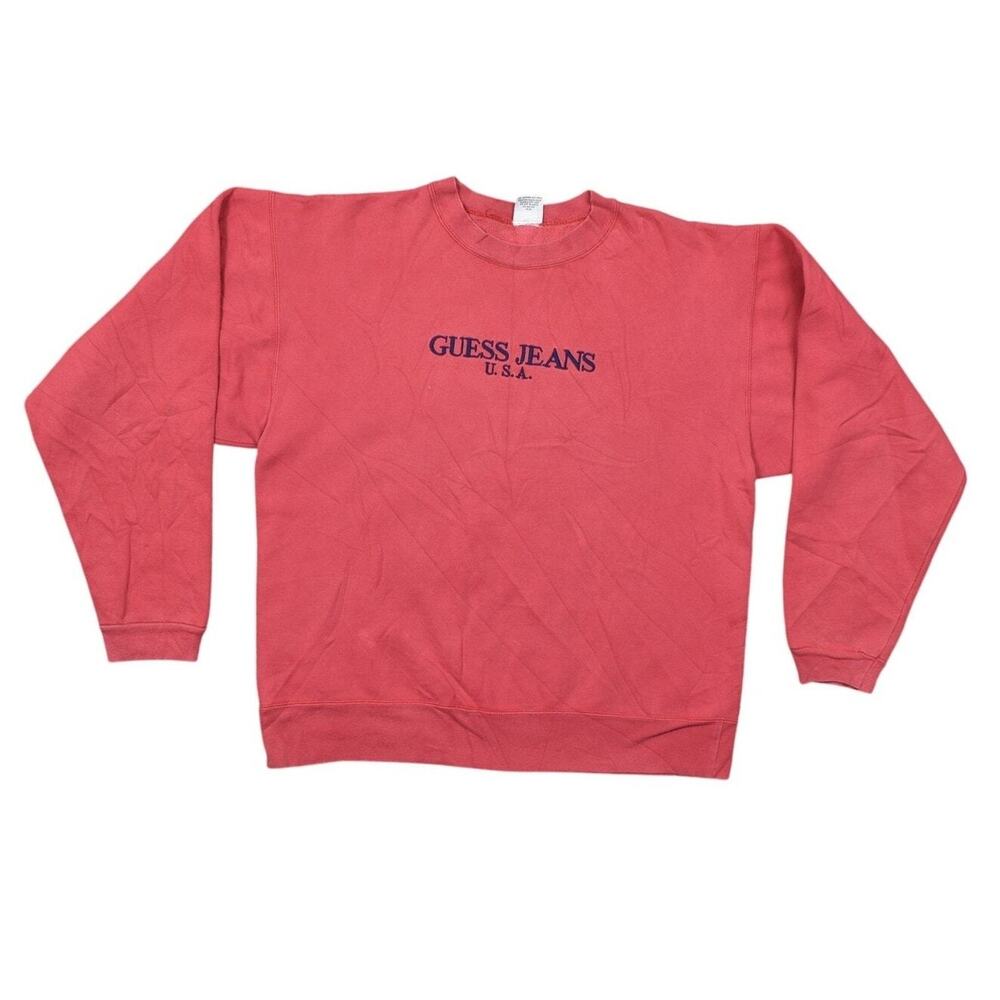 GUESS Jeans Red Cotton Pullover Sweater Men OSFA Made in USA Sweatshirt Vintage